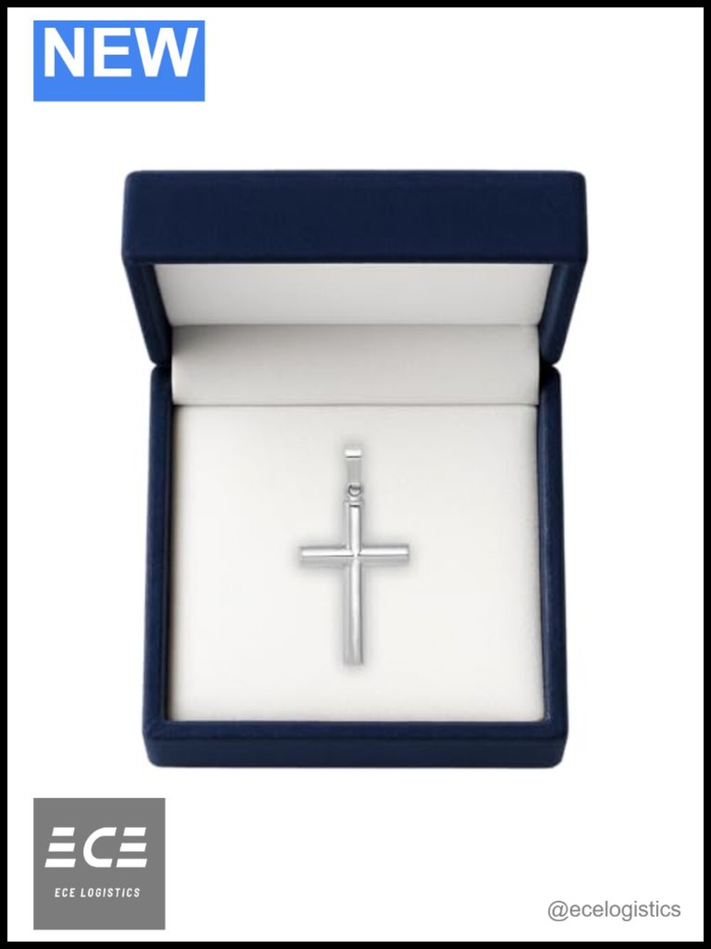 Solid 14K White Gold Cross Pendant 1.25in Tube Style Charm